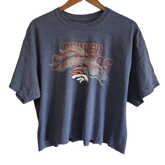 Denver Broncos Cropped T-Shirt Womens XL NFL Football Short Sleeve Blue Fall - Picture 1 of 3